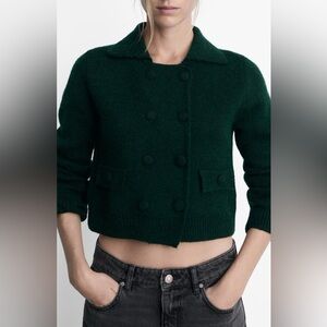 Mango Double Breasted Crop Knit Jacket